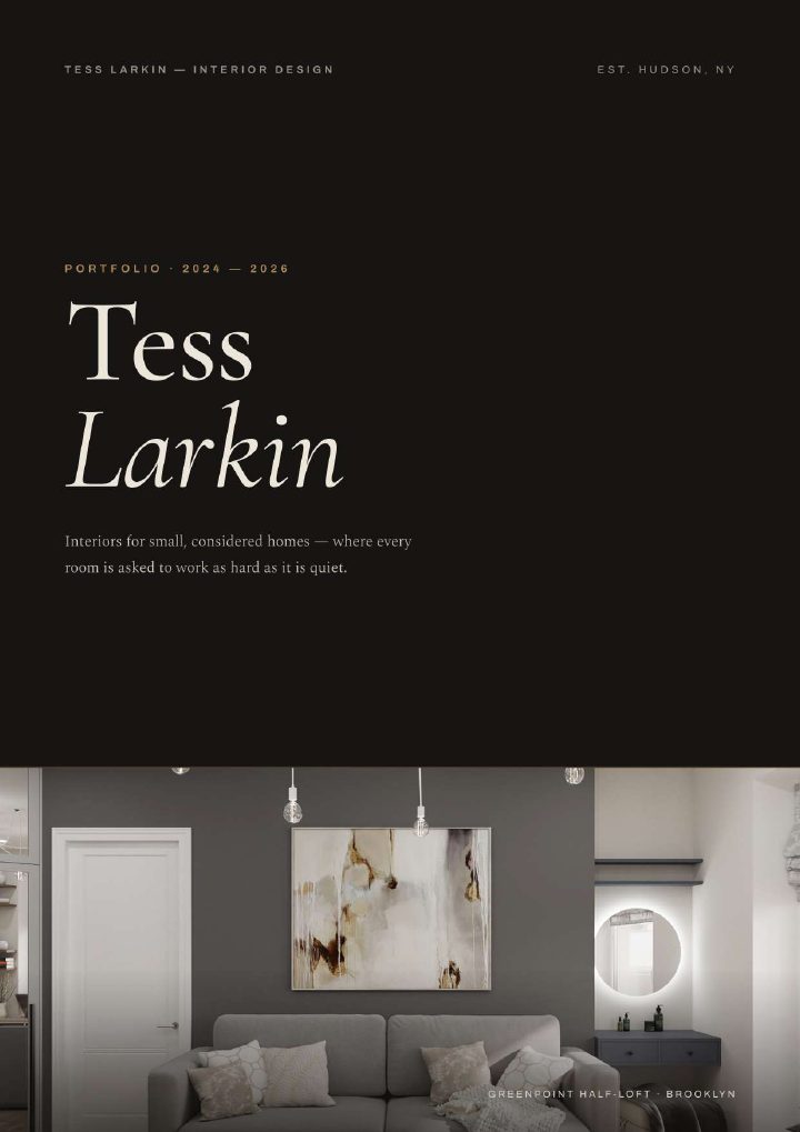 Cover of Tess Larkin's interior design portfolio